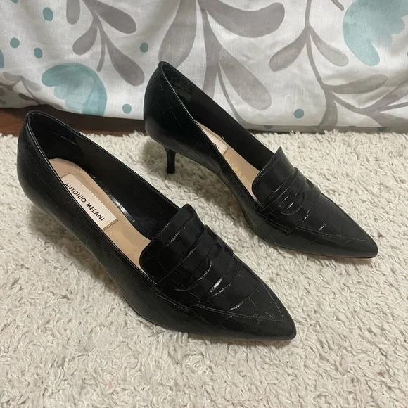 Antonio Melani Leedia Heels Pumps 6.5 Shoes Croc Embossed Leather Classic Black - Picture 1 of 7